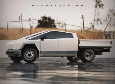 Tesla Cybertruck render con cassone ribaltabile