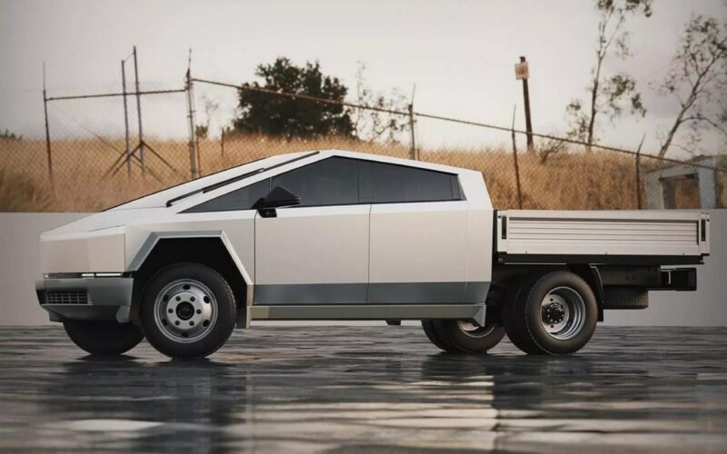 Tesla Cybertruck render con cassone ribaltabile